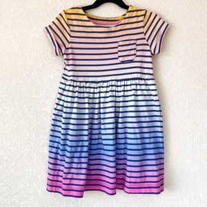 Mini Boden Striped Rainbow Ombre Dress Size 5-6Y